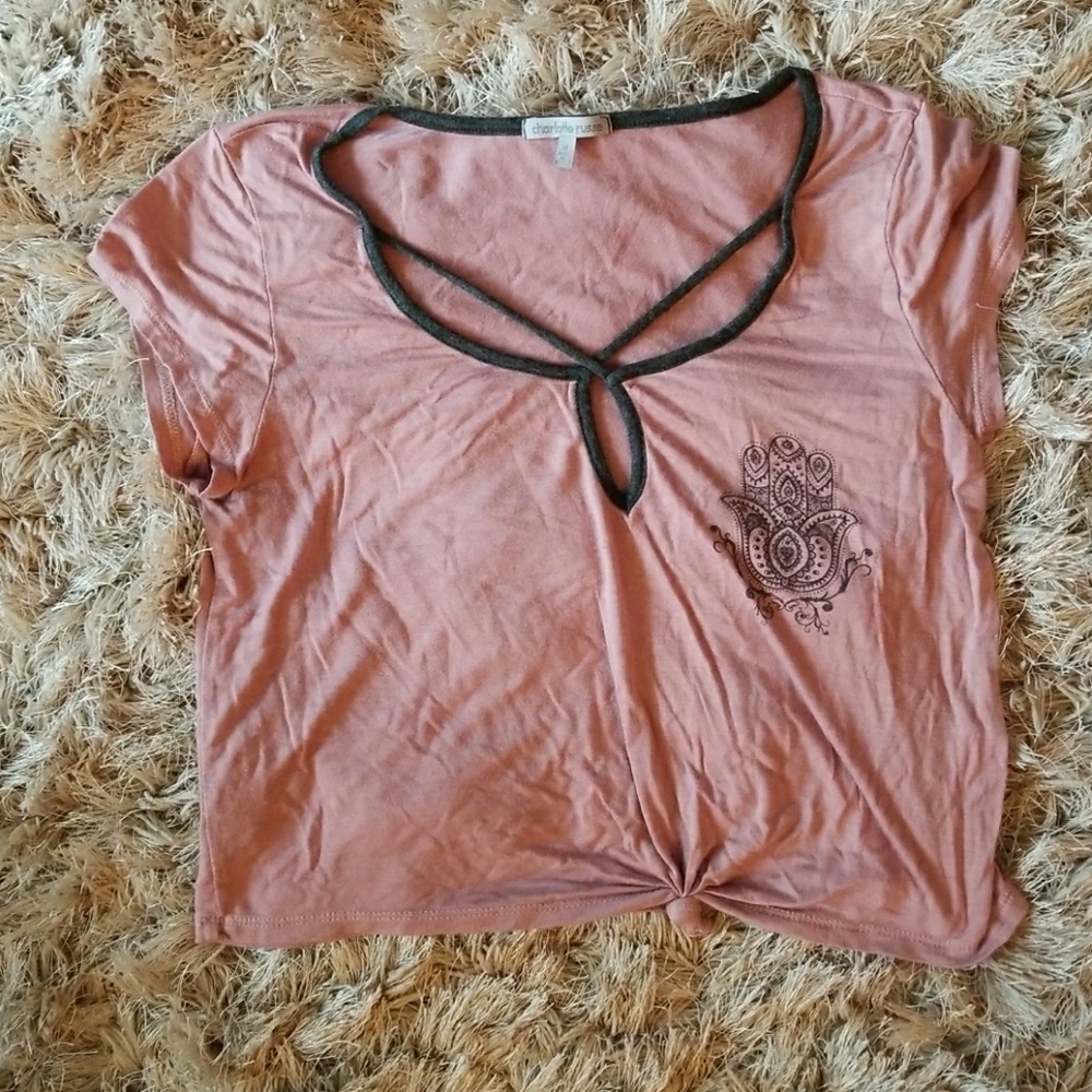 Charlotte Russe dusty pink print detail tie crop